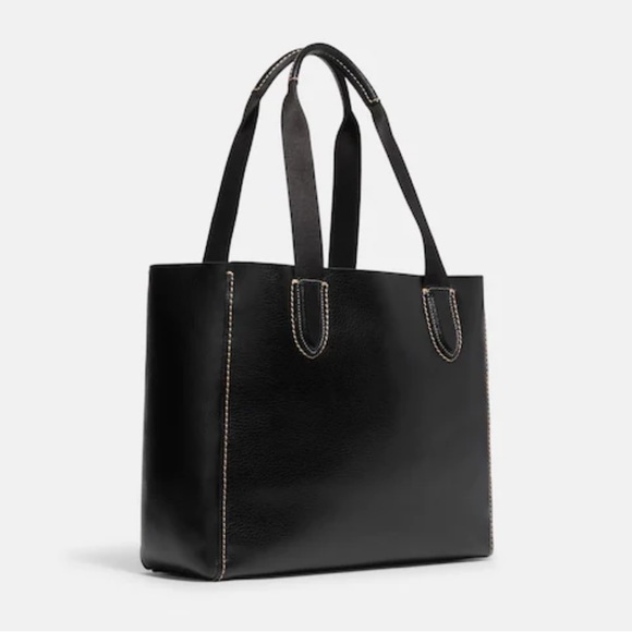 Coach Derby Tote Shoulder Bag pebble Leather Black Red 58660 - Picture 6 of 12